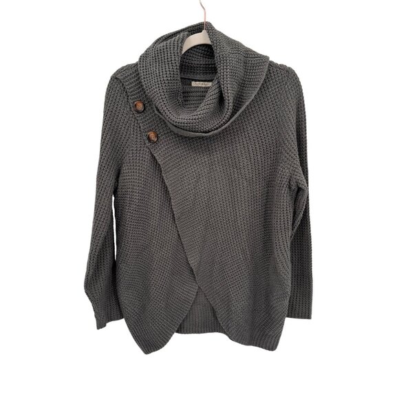 Kate & Sam Lagenlook‎ Waffle Knit Sweater Womens Small Gray Cowl Neck Buttons - Picture 1 of 7